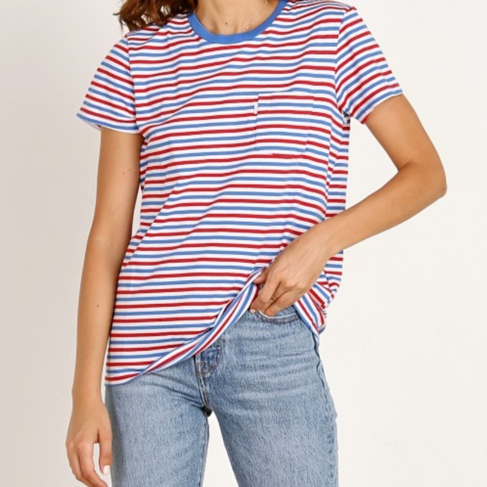 Levi’s Perfect Crew T-Shirt Red White Blue Striped Size Small Retro